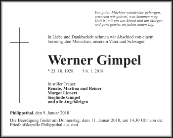 Traueranzeige von Werner Gimpel von Südthüringer Presse