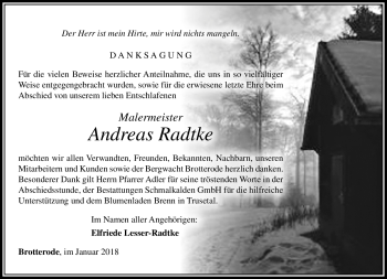 Traueranzeige von Andreas Radtke von Südthüringer Presse