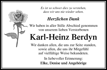 Traueranzeige von Karl-Heinz Berdyn von Südthüringer Presse