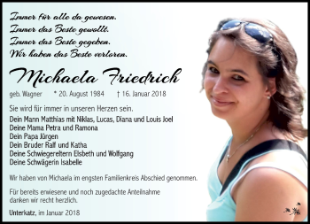Traueranzeige von Michaela Friedrich von Südthüringer Presse