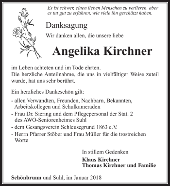 Traueranzeige von Angelika Kirchner von Südthüringer Presse