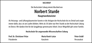 Traueranzeige von Norbert Sturde von Neue Presse Coburg
