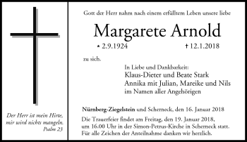 Traueranzeige von Maragrete Arnold von Neue Presse Coburg