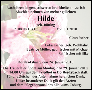 Traueranzeige von Hilde Escher von Neue Presse Coburg