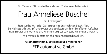 Traueranzeige von Anneliese Büschel von Neue Presse Coburg