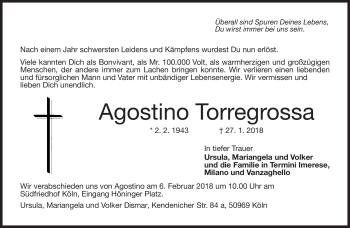 Traueranzeige von Agostino Torregrossa von Neue Presse Coburg