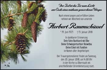 Traueranzeige von Herbert Raumschüssel von Südthüringer Presse