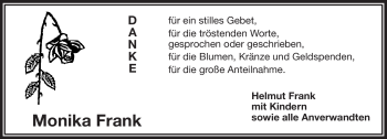 Traueranzeige von Monika Frank von Frankenpost