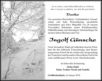 Traueranzeige von Ingolf Günsche von Südthüringer Presse