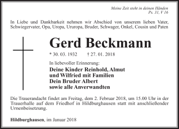 Traueranzeige von Gerd Beckmann von Südthüringer Presse