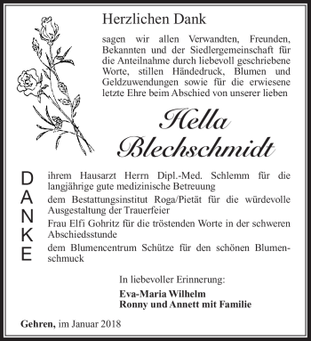 Traueranzeige von Hella Blechschmidt von Südthüringer Presse