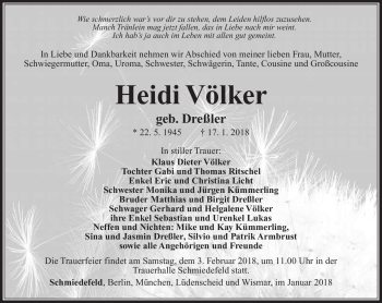 Traueranzeige von Heidi Völker von Südthüringer Presse