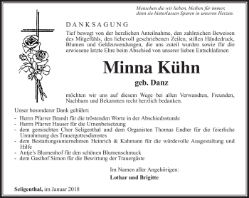 Traueranzeige von Minna Kühn von Südthüringer Presse