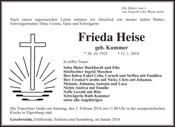 Traueranzeige von Frieda Heise von Südthüringer Presse