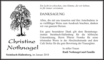 Traueranzeige von Christine Nothnagel von Südthüringer Presse