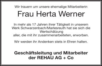 Traueranzeige von Herta Werner von Frankenpost