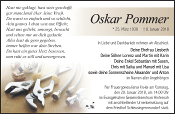 Traueranzeige von Oskar Pommer von Südthüringer Presse
