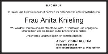 Traueranzeige von Anita Knieling von Frankenpost