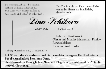 Traueranzeige von Lina Schikora von Neue Presse Coburg