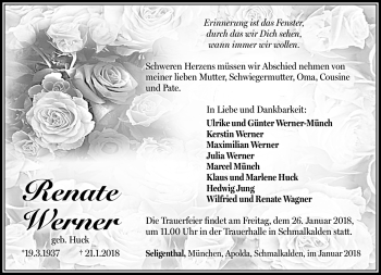 Traueranzeige von Renate Werner von Südthüringer Presse