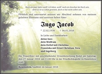 Traueranzeige von Ingo Jacob von Südthüringer Presse