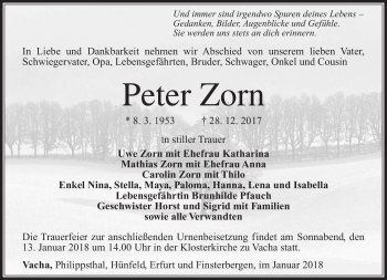 Traueranzeige von Peter Zorn von Südthüringer Presse
