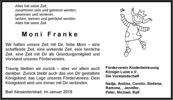 Traueranzeige von Moni Franke von Frankenpost