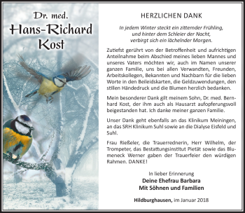 Traueranzeige von Hans-Richard Kost von Südthüringer Presse