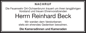 Traueranzeige von Reinhard Beck von Frankenpost