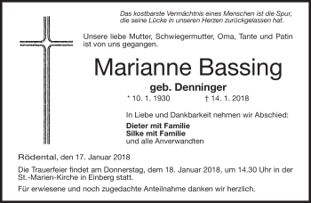 Traueranzeige von Marianne Bassing von Neue Presse Coburg