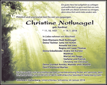Traueranzeige von Christine Nothnagel von Südthüringer Presse