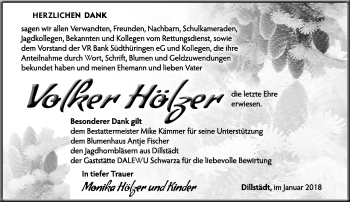 Traueranzeige von Volker Hölzer von Südthüringer Presse