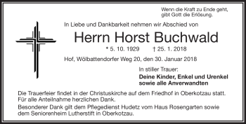 Traueranzeige von Horst Buchwald von Frankenpost