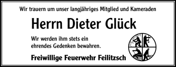 Traueranzeige von Dieter Glück von Frankenpost