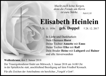 Traueranzeige von Elisabeth Heinlein von Neue Presse Coburg