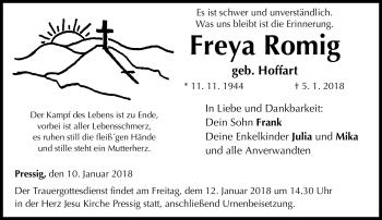 Traueranzeige von Freya Romig von Neue Presse Coburg