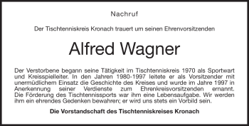 Traueranzeige von Alfred Wagner von Neue Presse Coburg