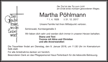 Traueranzeige von Martha Pöhlmann von Frankenpost