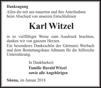 Traueranzeige von Karl Witzel von Südthüringer Presse