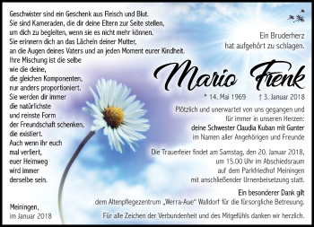 Traueranzeige von Mario Frenk von Südthüringer Presse