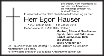 Traueranzeige von Egon Hauser von Frankenpost