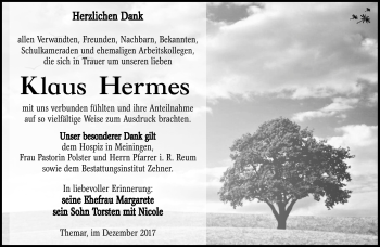 Traueranzeige von Klaus Hermes von Südthüringer Presse