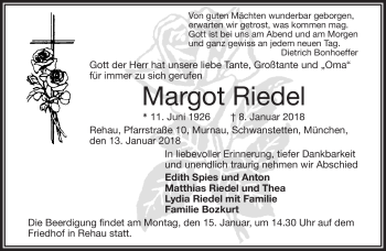 Traueranzeige von Margot Riedel von Frankenpost