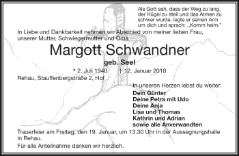 Traueranzeige von Margott Schnwander von Frankenpost