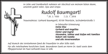 Traueranzeige von Rudolf Baumgartl von Frankenpost