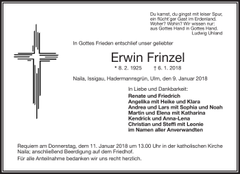 Traueranzeige von Erwin Frinzel von Frankenpost