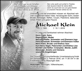 Traueranzeige von Michael Klein von Südthüringer Presse