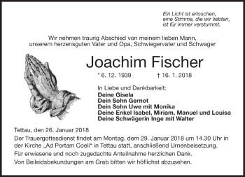 Traueranzeige von Joachim Fischer von Neue Presse Coburg