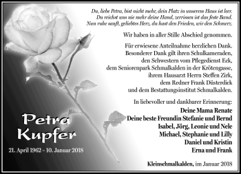 Traueranzeige von Petra Kupfer von Südthüringer Presse