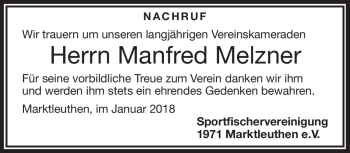 Traueranzeige von Manfred Melzner von Frankenpost